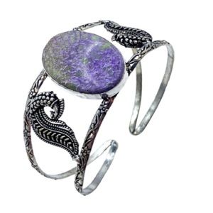 925 silver stamped bracelet. Purpurite gemstone. Adjustable